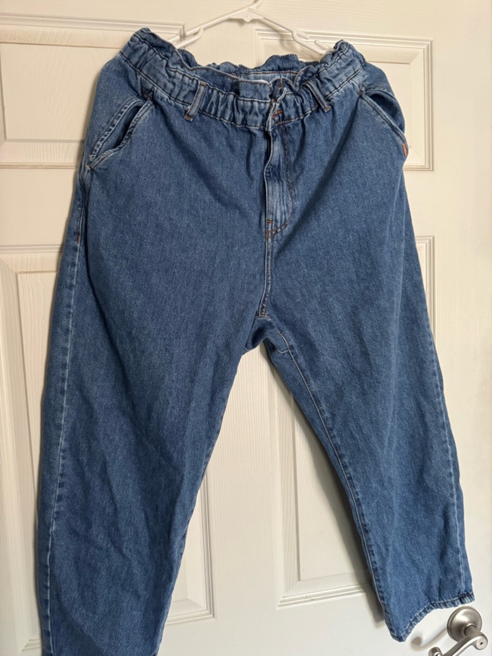 Zara High-Waist Paperbag Denim Jeans - Medium Blue
